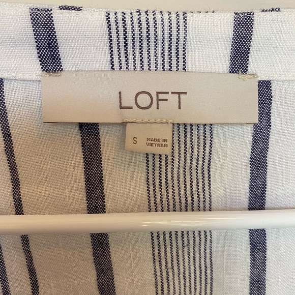 Sold- Loft button down blue white stripe linen top - Picture 5 of 9